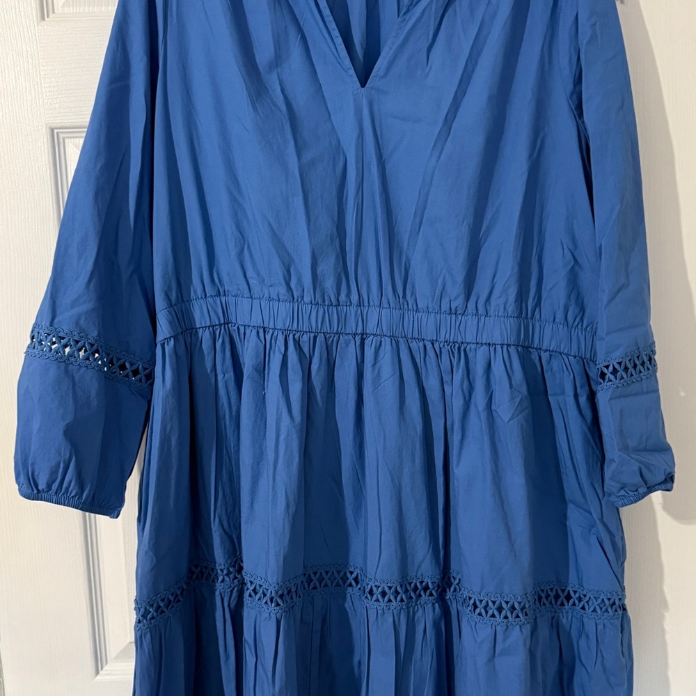 Blue Long Sleeve Dress with Lace Details